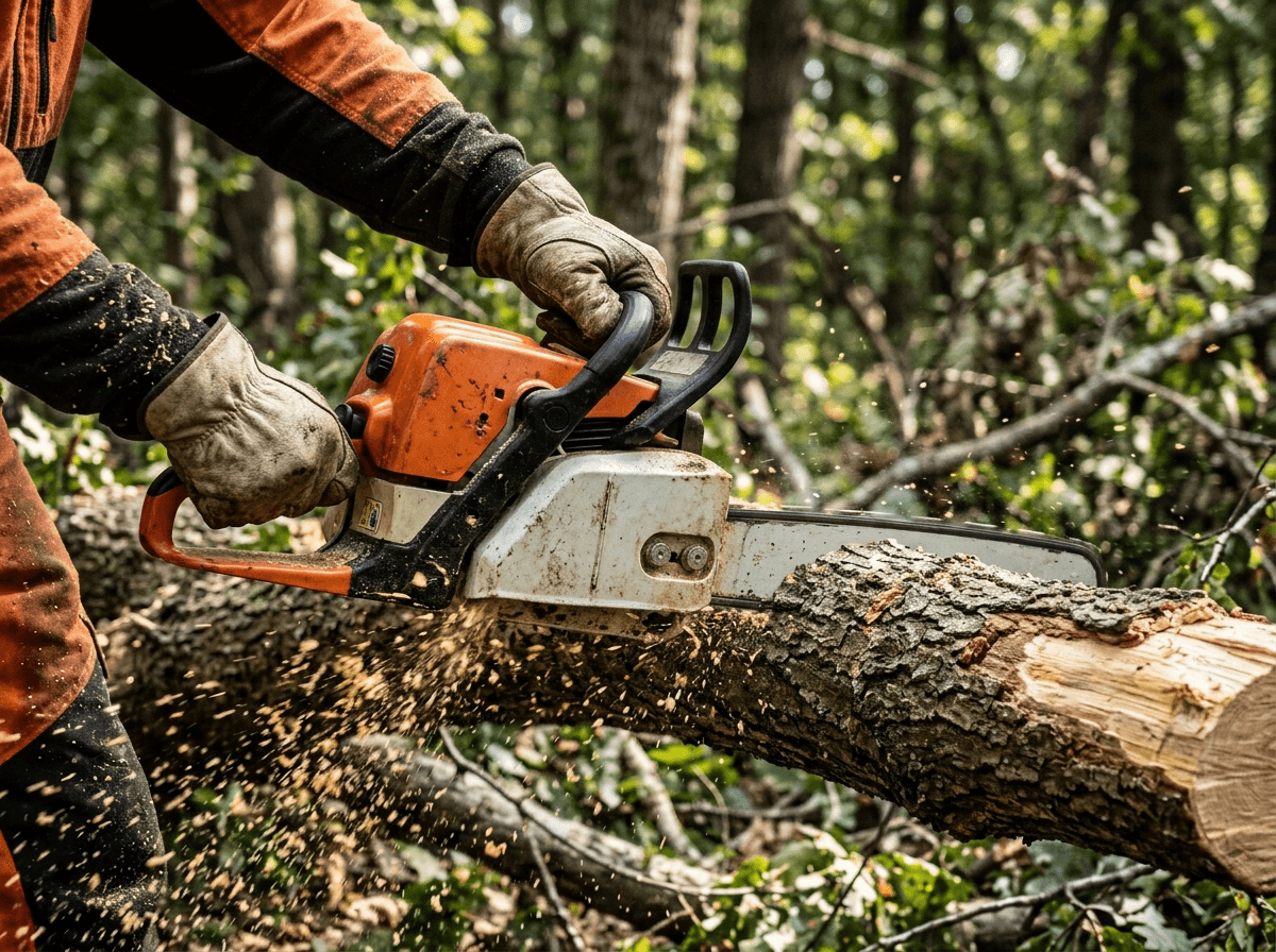 Chainsaw removing a dead limb from a tree